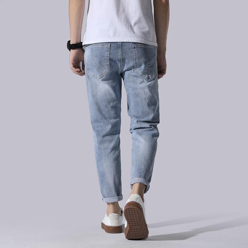 Spring/Summer Thin Cropped Pants Men's Korean Slim Fit Small Feet Oblique Belt Jeans Men's Wear