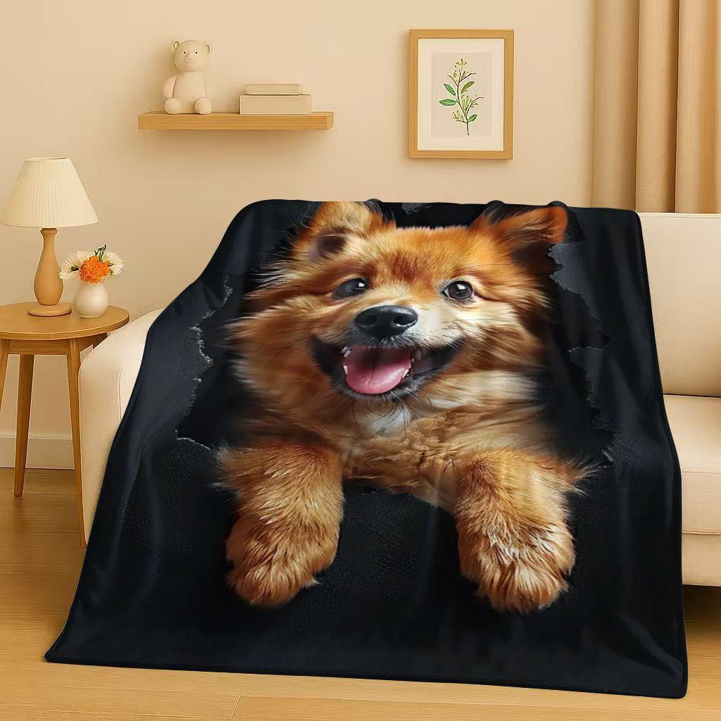 2026 New Breaking Wall 3D Illusion Dog Puppy Flannel Blanket,Ultra Soft Warm Plush Throw for Home Bedroom Bed Sofa Cover Gift