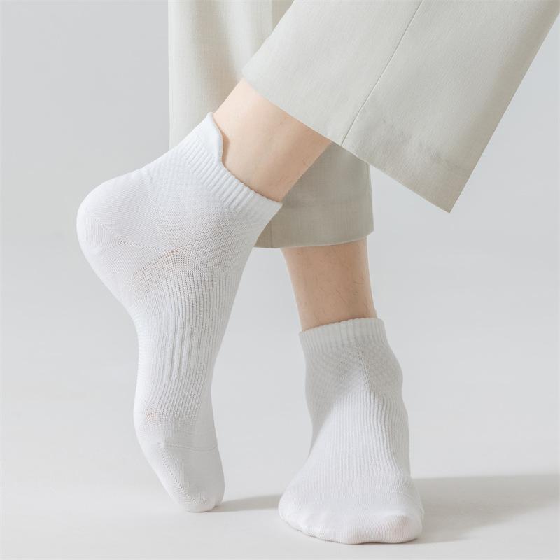 Combed Cotton Socks Men'S Large Heel Anti-Friction Socks Solid Color Lift Ear Breathable Mesh Socks