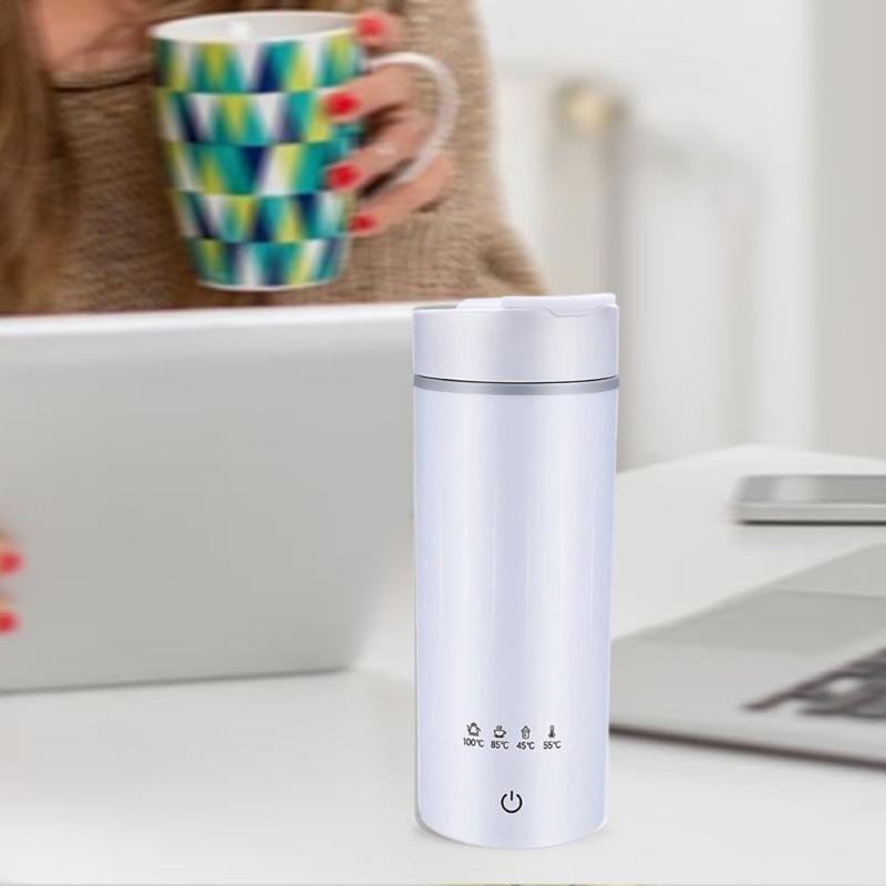 Stainless Steel Water Kettle Leakproof Double Layer Electric Heating Cup with Detachable Cord for Convenient Travel