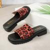 Fashion Summer New Leopard Print Thick Heeled Slippers for Women Casual Square Toe Home Outside Wear Female Slides Platform Flip Flops