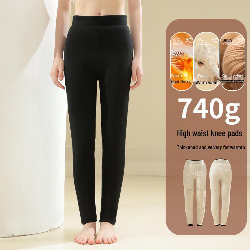 

Women s Warm Wool-Cotton Fleece Pants - Camel Hair, Soft & Super Thick, Loose Fit for Middle-Aged and Elderly, with Knee Pads, Winter Essential. XL