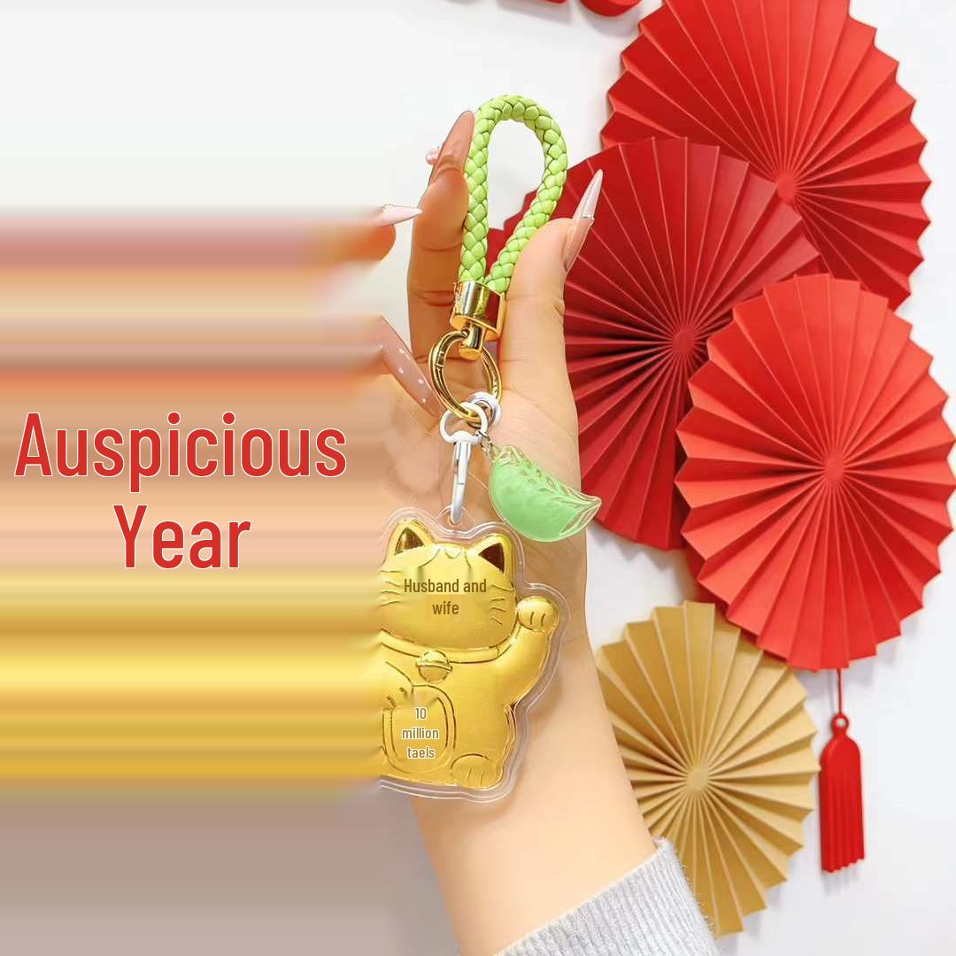 999 Pure Gold Beckoning Cat Pendant Keychain - Attract Daily Prosperity, Ideal for Corporate Gifts
