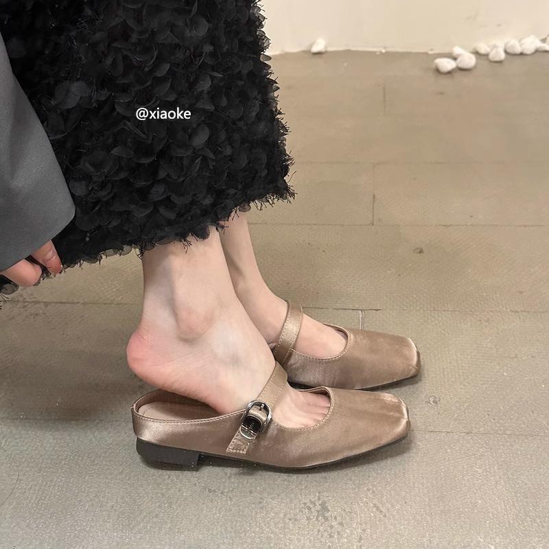 XINZHOU khaki inner heightening gentle bag head half slippers women's outer wear 2025 spring with skirt Muller evening