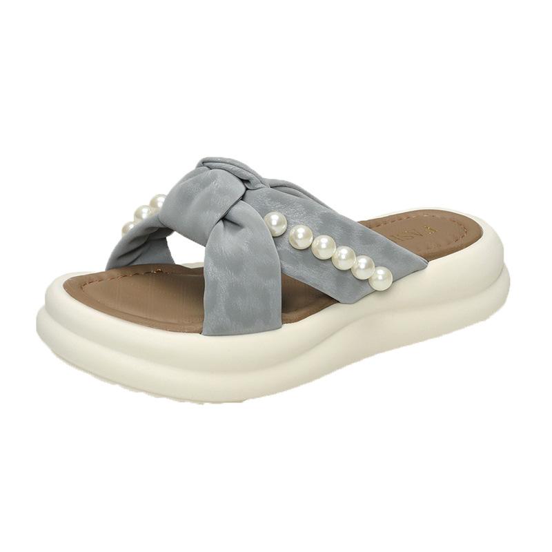 Thick-bottomed pearl slippers women's summer wear 2025 new versatile fairy style with skirt lazy one pedal sandals