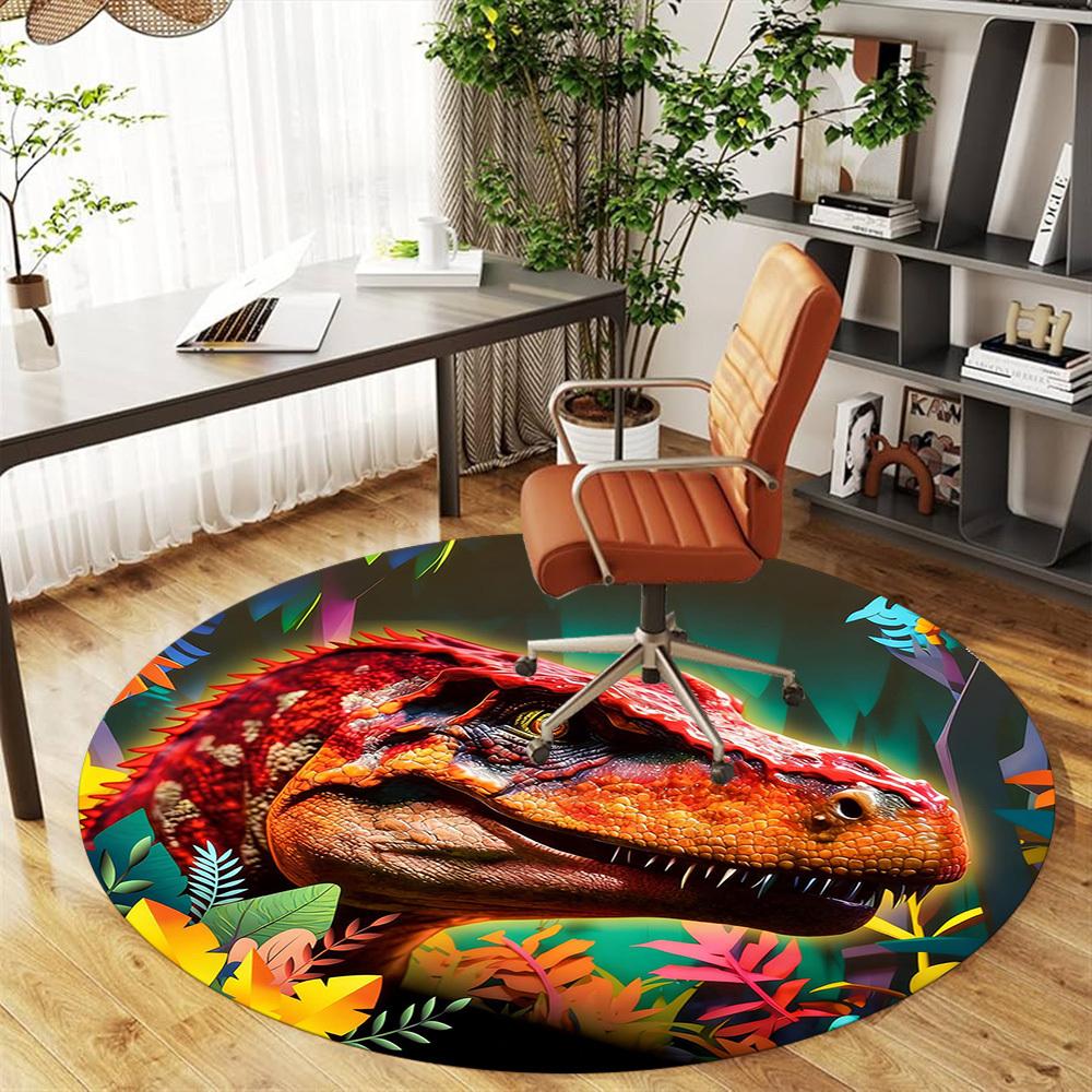 1pc dinosaur jungle Round Chair mat office Area Rug - Non-Slip, Floor Mat for Office, Bedroom, and Indoor Decor p127252