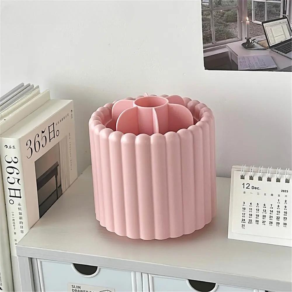 360 Degree Rotating Base Makeup Brush Holder, Dust-proof Pen Holder, Stationery Storage Rack with Detachable Partition