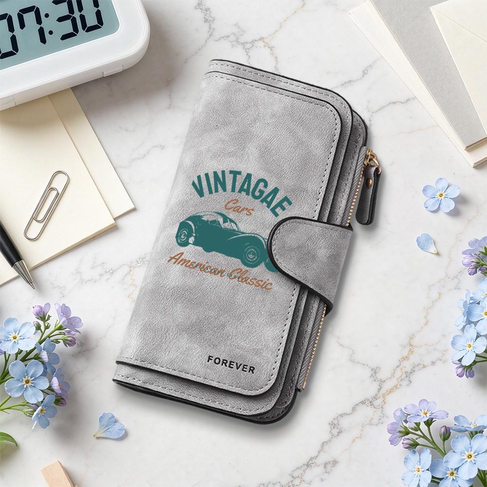 Vintage Car Pattern Long Wallet for Daily Use Classic Casual Portable Multi Card Slot Purse