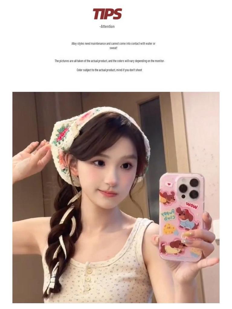 Women's Summer Silk Headscarf & Hair Tie - Pastoral French Seaside Style