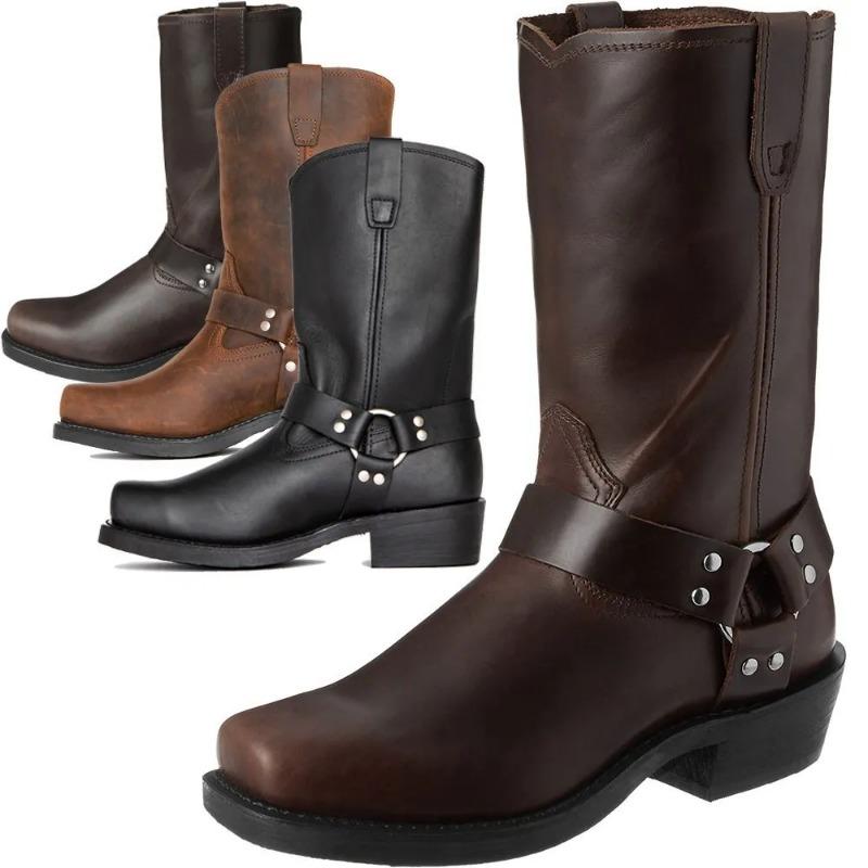 Men's Faux Leather Motorcycle Cowboy Boots