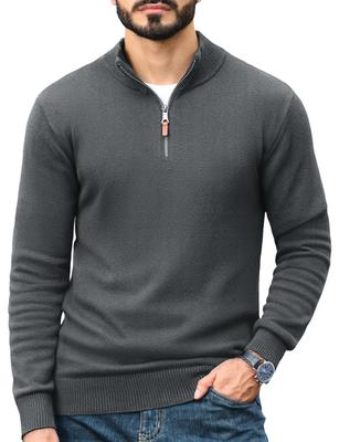 TACVASEN Winter Thick Business Autumn Long Solid Warm Dark Size M Men's Half-Zip Sweater, Sweatshirt, Knitwear, Sleeve, Color, Stretch, Workwear,