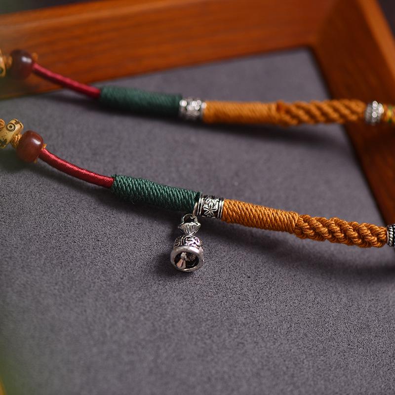 Tibetan Silver Cotton Necklace with Ethnic Cow Bone Thangka Pendant