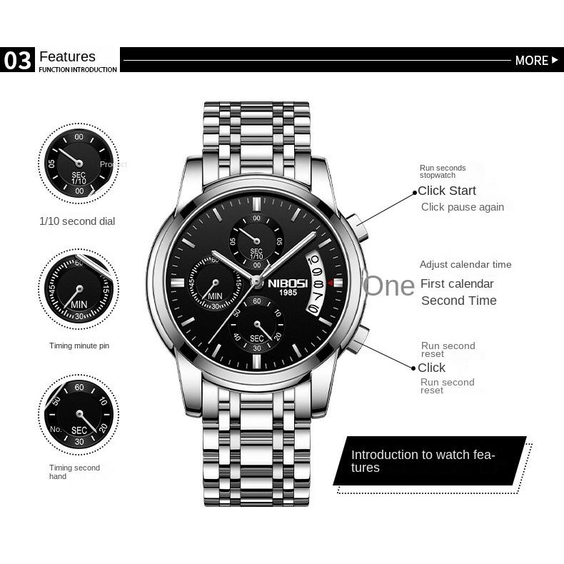 NIBOSI Uhren Business Herrenuhr Multifunktions-Sechs-Pin-Quarzuhr