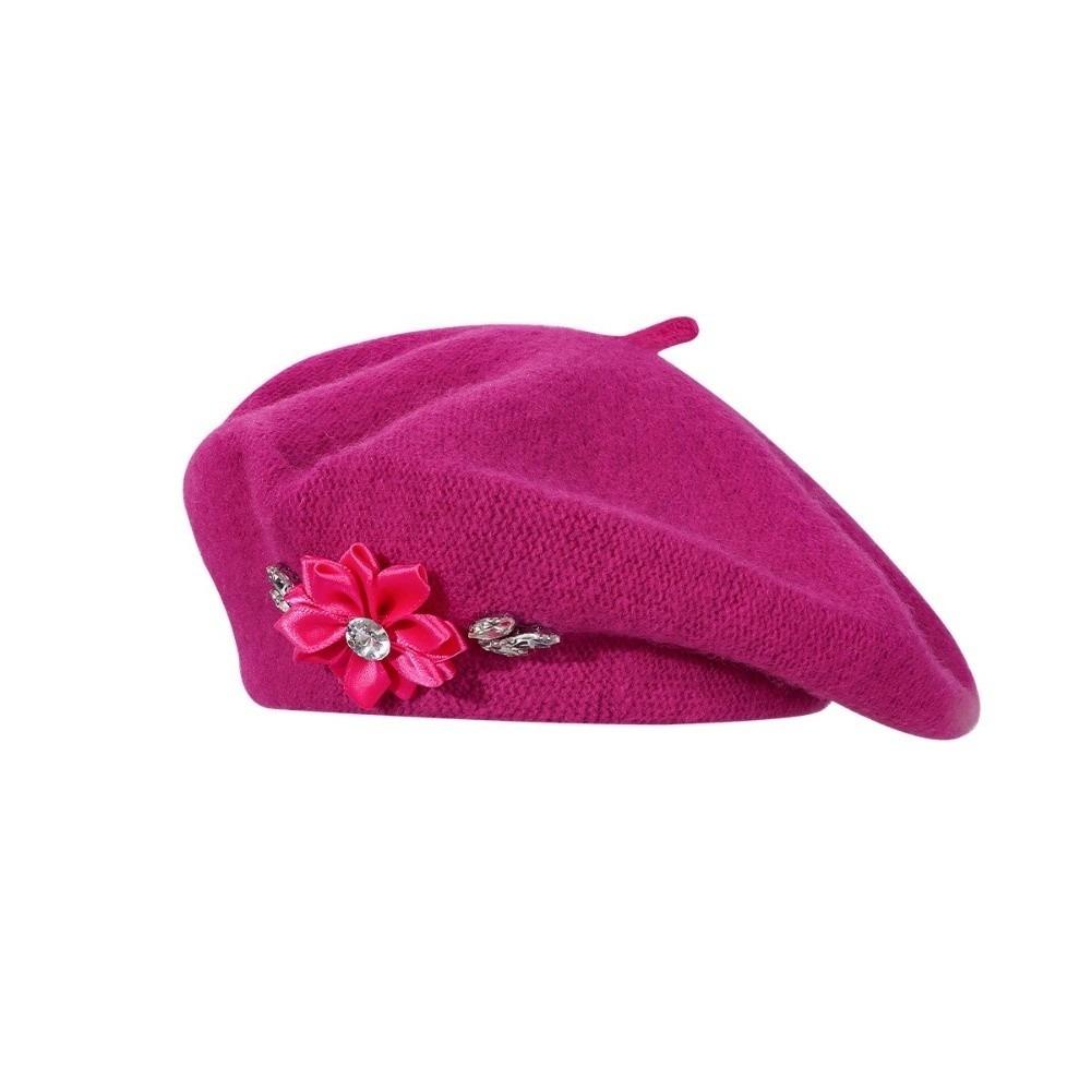 Einfarbige französische Malerhaube Florales Strass-Barett Mode Wollbarett für Damen