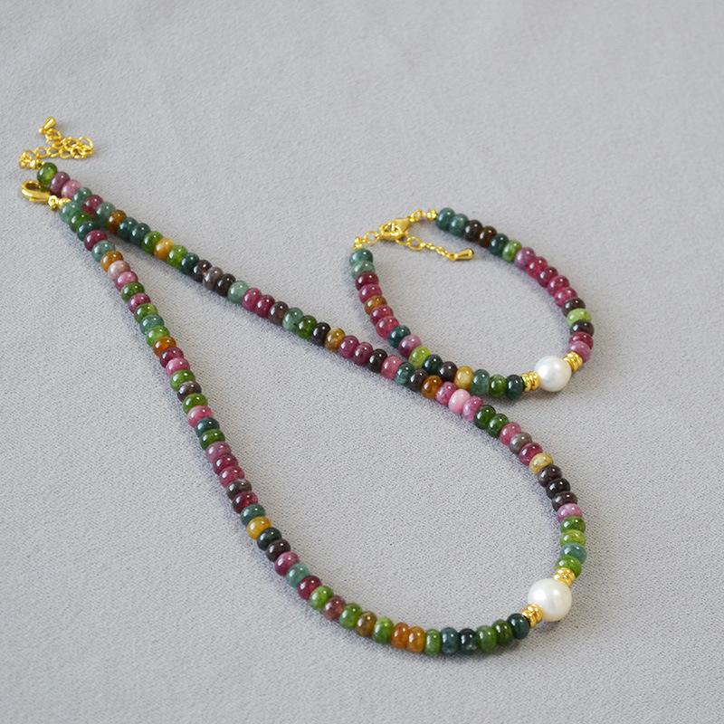 Europejski i amerykański design niszowy retro lekki luksus wysoki zmysł kolor naturalny kamień koraliki słodkowodne perły barokowe naszyjnik bransoletka