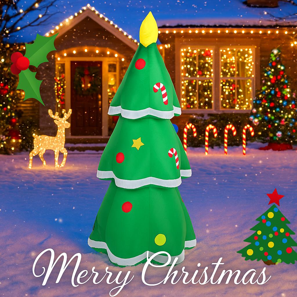 4.92FT Inflatable Toy Christmas Tree Candy Cane Xmas Yard Lawn Party Decorration with LED Lit Xmas Home Supplies Ornaments Gift