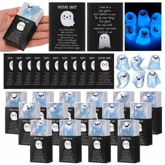 36Pcs Miniature Ghost Figurines Glow in The Dark Mini Ghost Figures with Box Positive Ghost Miniatures for Halloween Party Favors DIY Projects