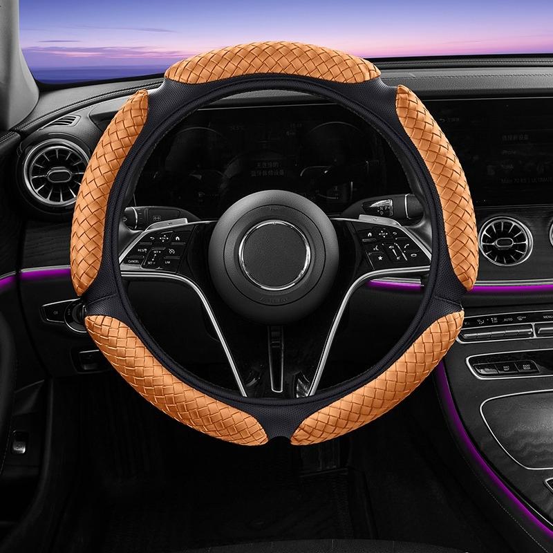 

Handwoven PU Leather Steering Wheel Cover - Textured for Anti-Slip, Ergonomic Comfort, Fits 14.5-15 Inch. оранжевый
