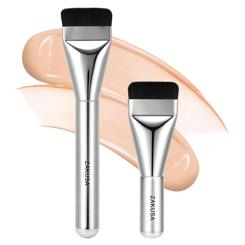 Foundation brush makeup 2-piece set spatula type flat ultra-thin high-density compatible liquid even uniform application base makeup.