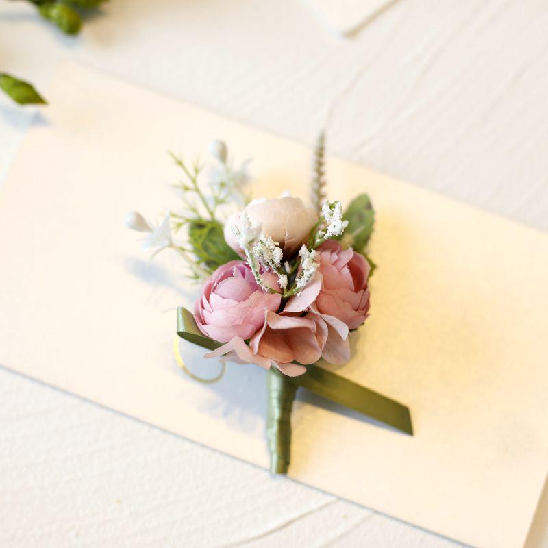 Mori-Style Korean Camellia Wedding Boutonniere & Bridesmaid Wrist Corsage Set