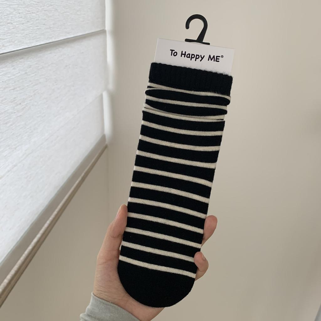 Boneless Wool Socks Mulberry Silk Straight Socks Maillard Striped Stacked Socks Single Needle Medium Tube Women'S Socks