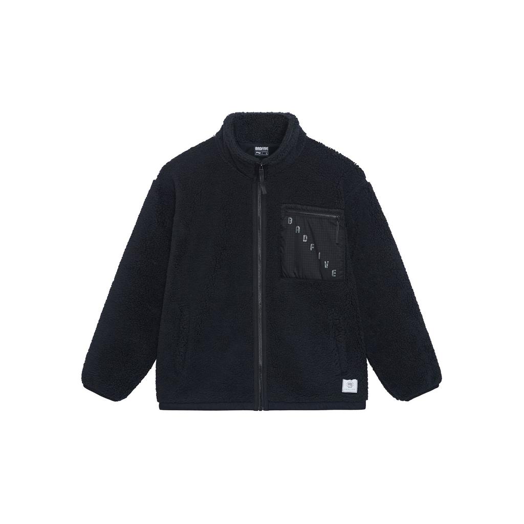 Li-Ning Anti-Series Warm Fleece-Lined Patch Pocket Detail Stand Collar Thick Winter Jacket Men Jackets Black AFDSA67-4