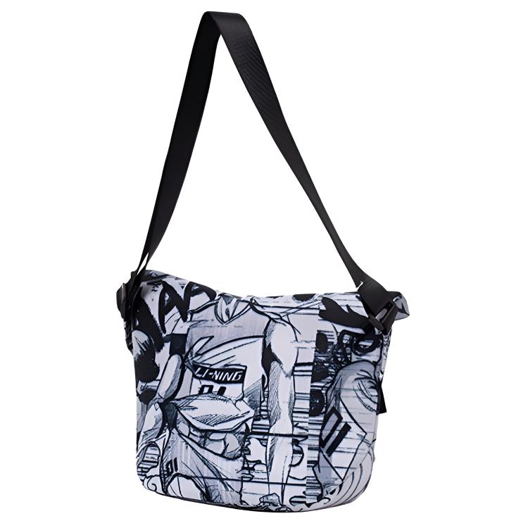 New LiNing Polyester Sling Bag, Crossbody Bag Regular Unisex Black White Pattern ABDR118-2000