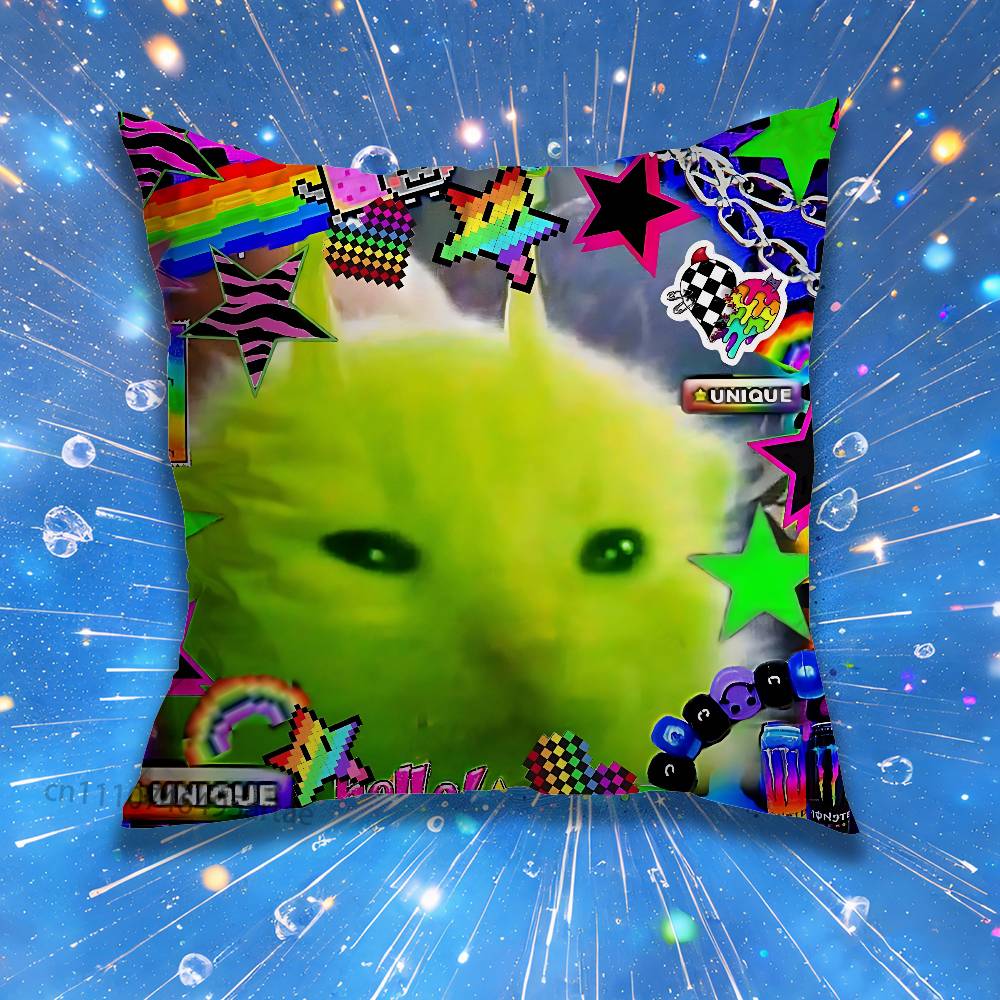 Cute Funny Rainbow Alien Cat Pillow for Sofa Seat Chair Decorative/Modern Home Decor Print Throw Cushion