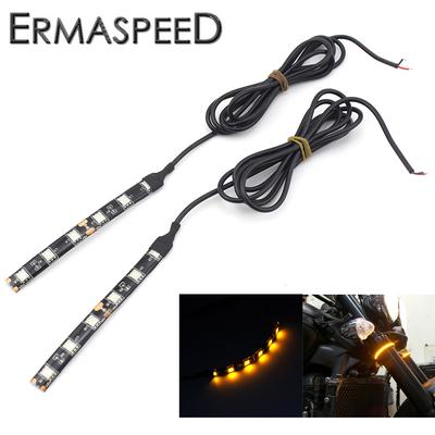 Pair Motorcycle Flexible Front Fork LED Turn Signal Light Strips Headlight Indicators Amber Universal for Motorbike