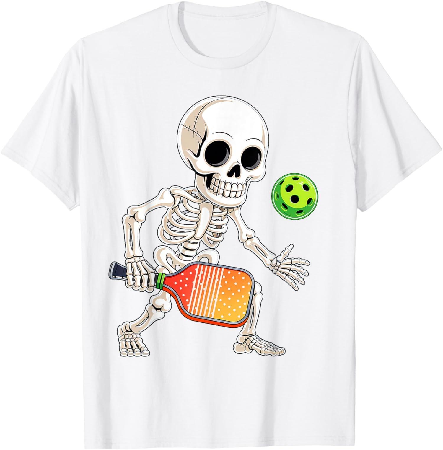 Skeleton Playing Pickle Ball Halloween Funny Costume Unisex T-Shirt S разноцветный