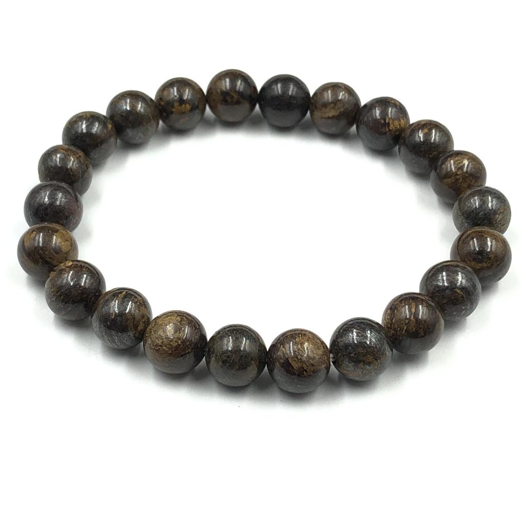 8mm Natural Bronzite Gemstone Handcrafted Stretch Bracelet7.5" Brown Stone Adjustable Bracelet For Your Love RBB-7