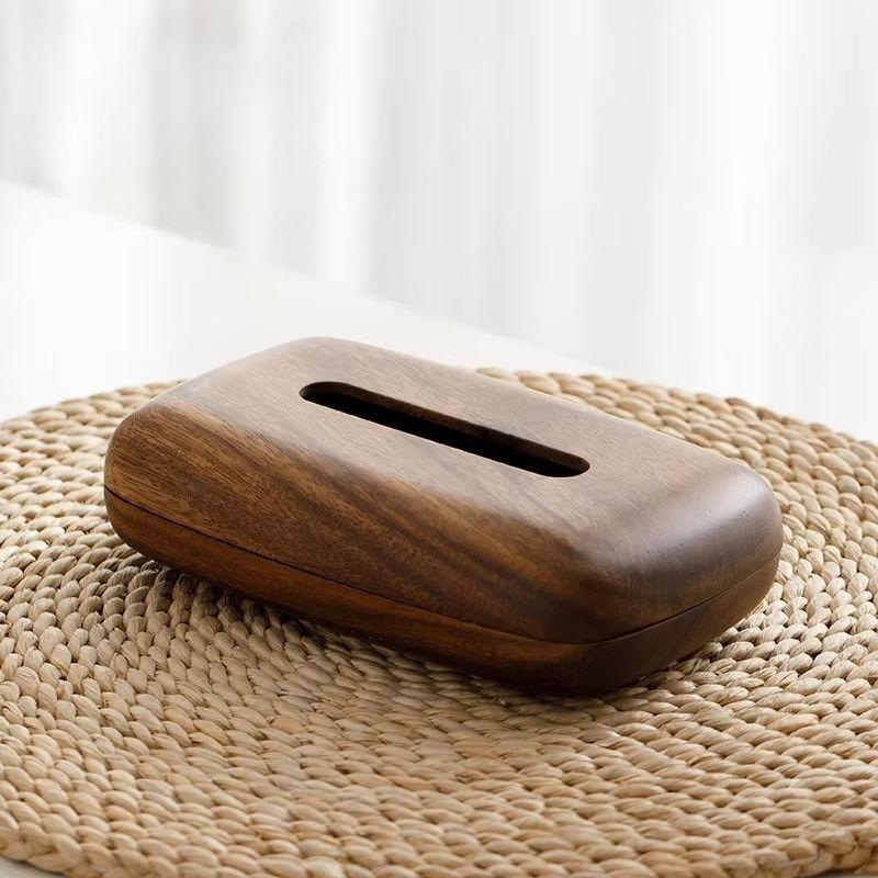 Walnut Tissue Box Cover - Modern Vintage Design, Premium Wood, for Desk & Bathroom Decor. Easy Refill, Polished Finish