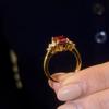 French Retro Classic  Gold Plated Lab Ruby Rings For Women Vintage Red Zircon Princess Banquet Finger Rings Trendy Jewelry