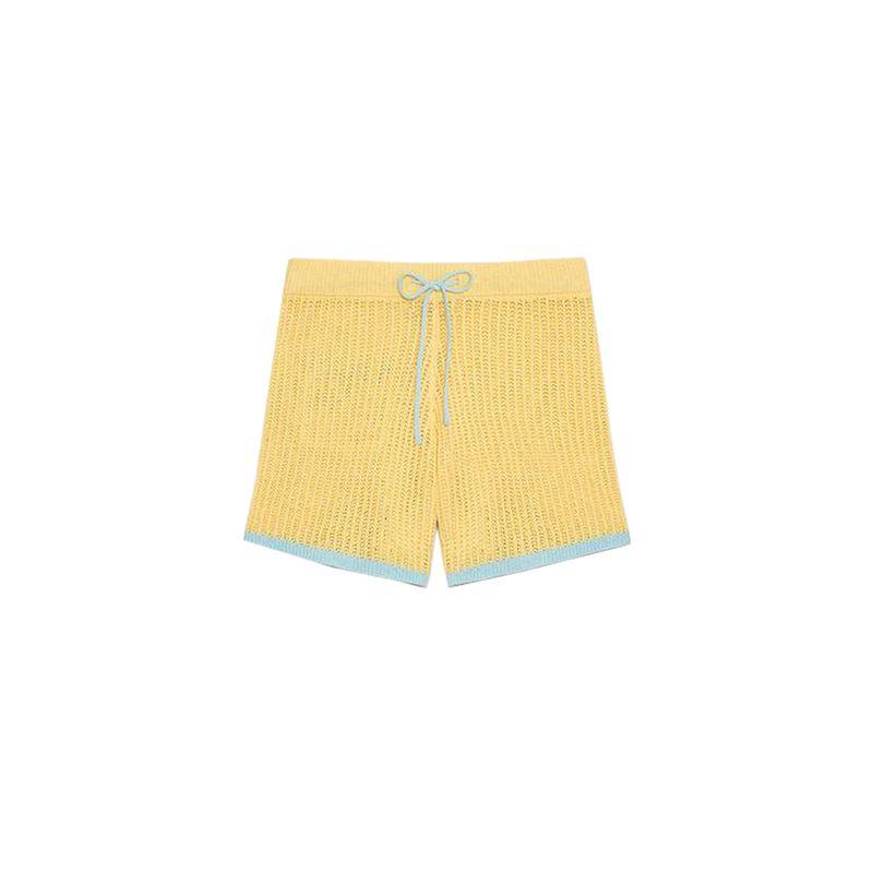 Simple Knitting Polo Collar Short Sleeve Jacket 3920260 Knitted High Waist Casual Shorts 3920261