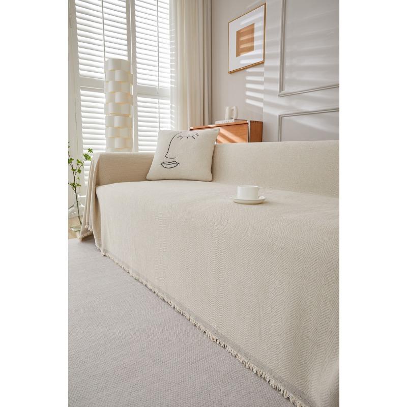 Fischgrätenmuster Einfarbig Chenille Sofa Handtuchbezug Handtuch Hochwertig Modern Schlicht Verdickt Rutschfest Sofa Überwurf Stoffbezug Bezug
