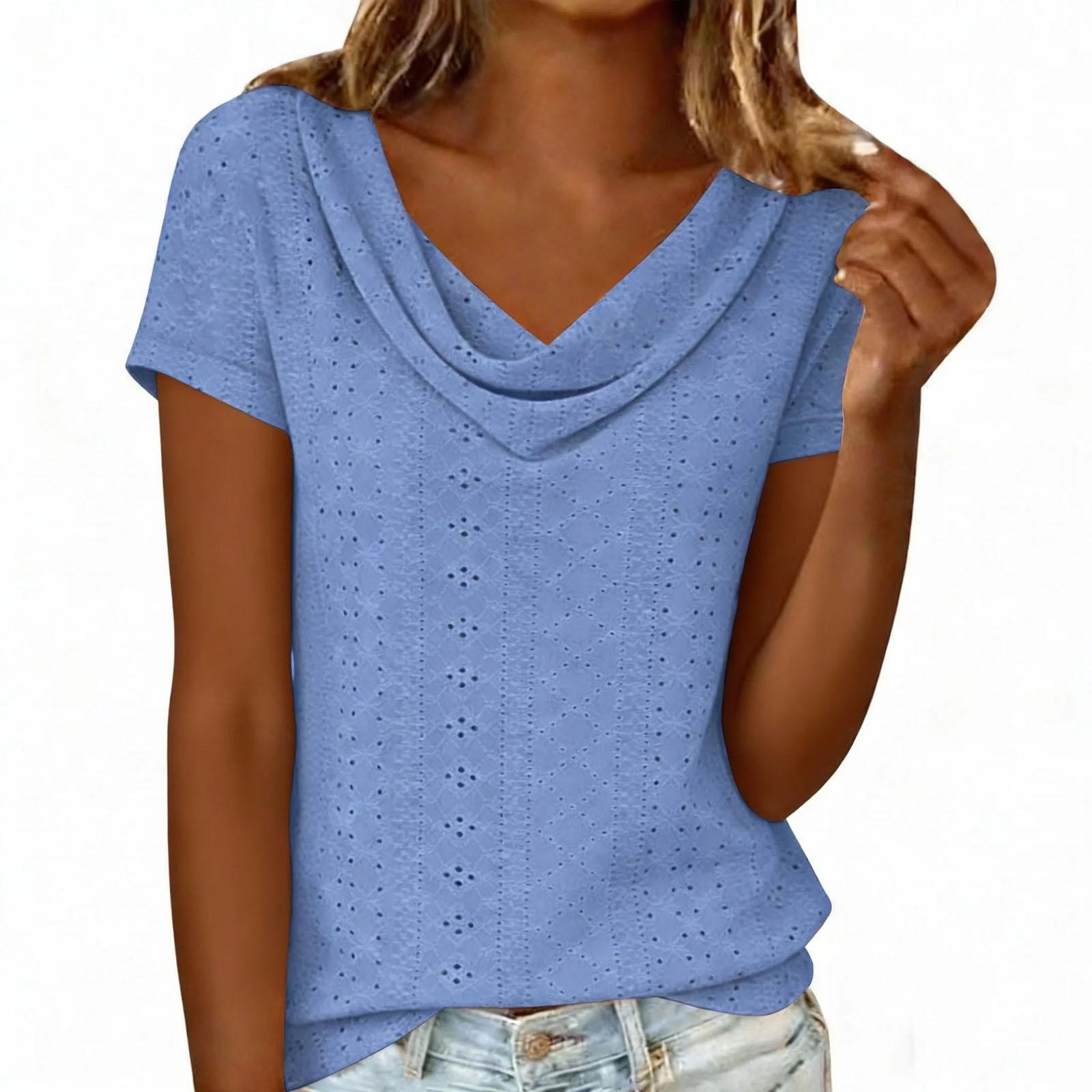 

Women s Loose-Fit Elegant Short-Sleeve Cape Collar Work Shirt Elegant Spring/Summer Top XL синій