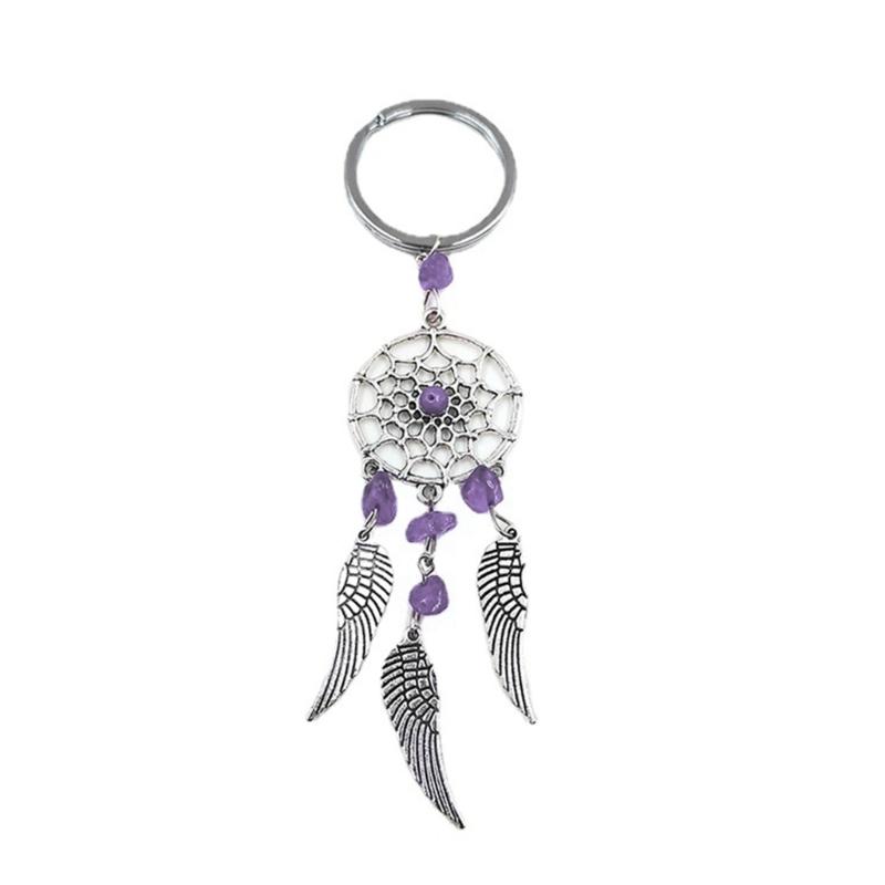 Bohemian Dreamcatcher Alloy Keychain Natural Stone Wing Tassel Keyring For Men Women Bag Pendant Party Gifts Accessories