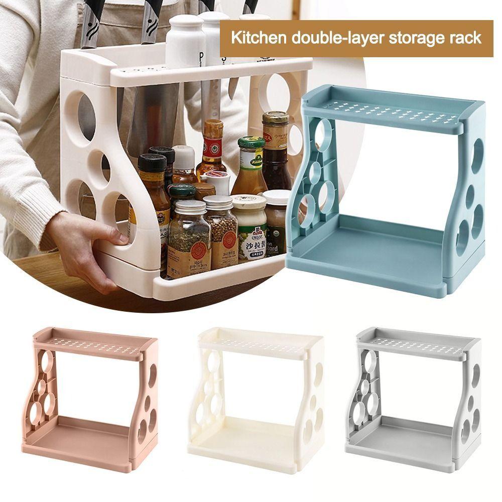 New Double Layer Kitchen Storage Rack Space Saving Multi-function Condiment Holder Large Capacity Spice Rack Kitchen Use