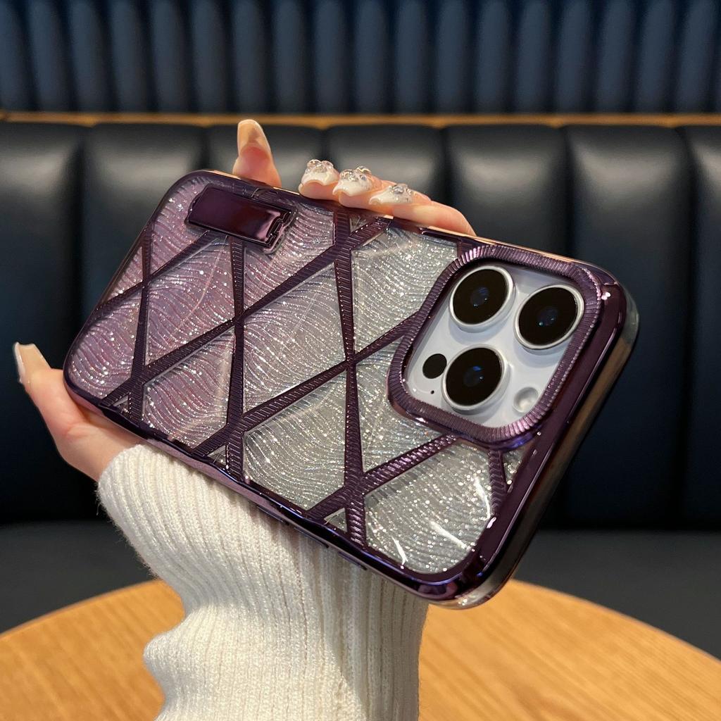 Applicable To Apple 16 Promax Mobile Phone Case Drill Pattern High-end Invisible Bracket Three-dimensional Diamond-shaped Electroplated IPhone14
