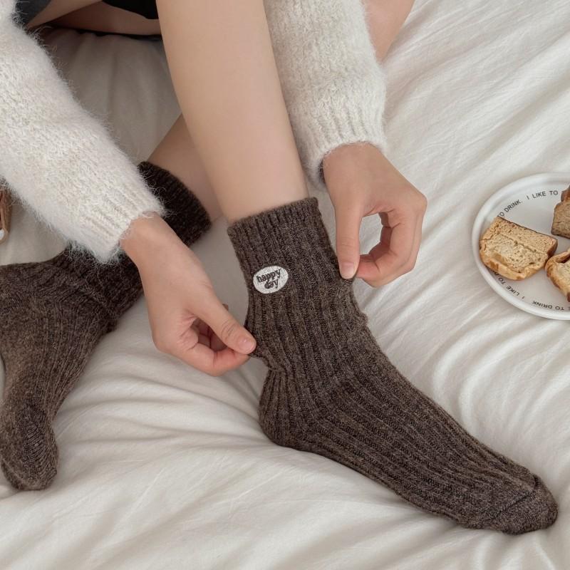 Twist Wool Socks Children'S Season Mid-Tube Socks Thickened Warm And Comfortable Plush Socks Gray Socks