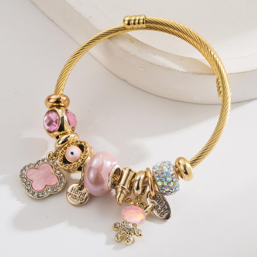 Alloy Adjustable Demon Eye Four-Leaf Clover Rabbit Letter Beaded Bracelet for Women