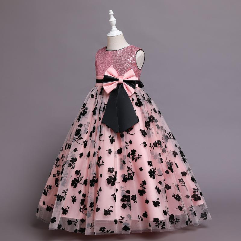 Kids Princess Dress with Sequins and Flower Embroidery Backless Party Birthday Dress for Girls Aged 3-8 Sparkling Sequins Decoration  Girls Toddler