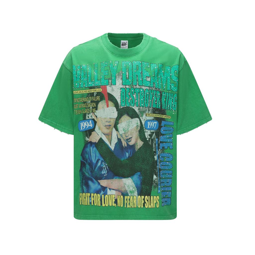 2025 Amerikanische trendige Marke Vall gewaschen alt bedrucktes kurzärmeliges Hip-Hop lockeres Streetwear-T-Shirt für Männer und Frauen