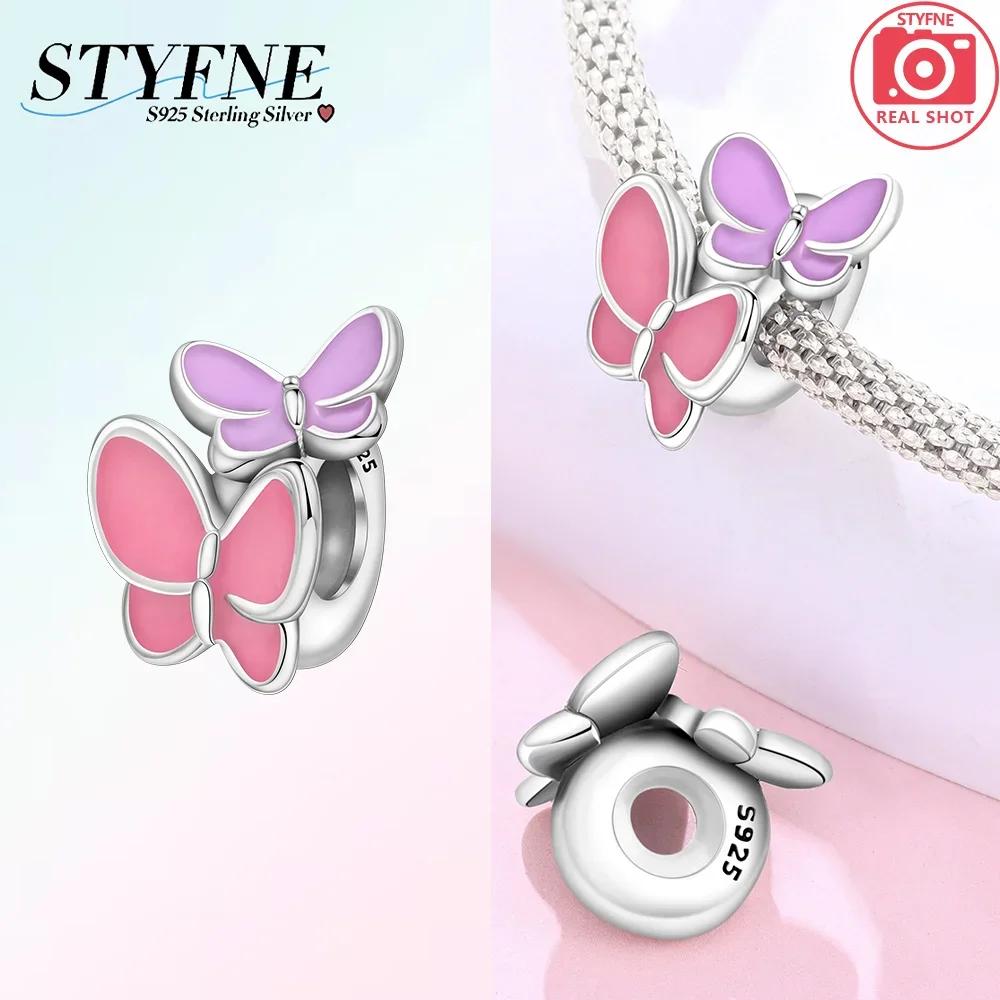 Cute Blue Pink Fantasy Butterfly Series Copper Beads Pendant Fit Bangle Charms Bracelet Diy Women Original Jewelry