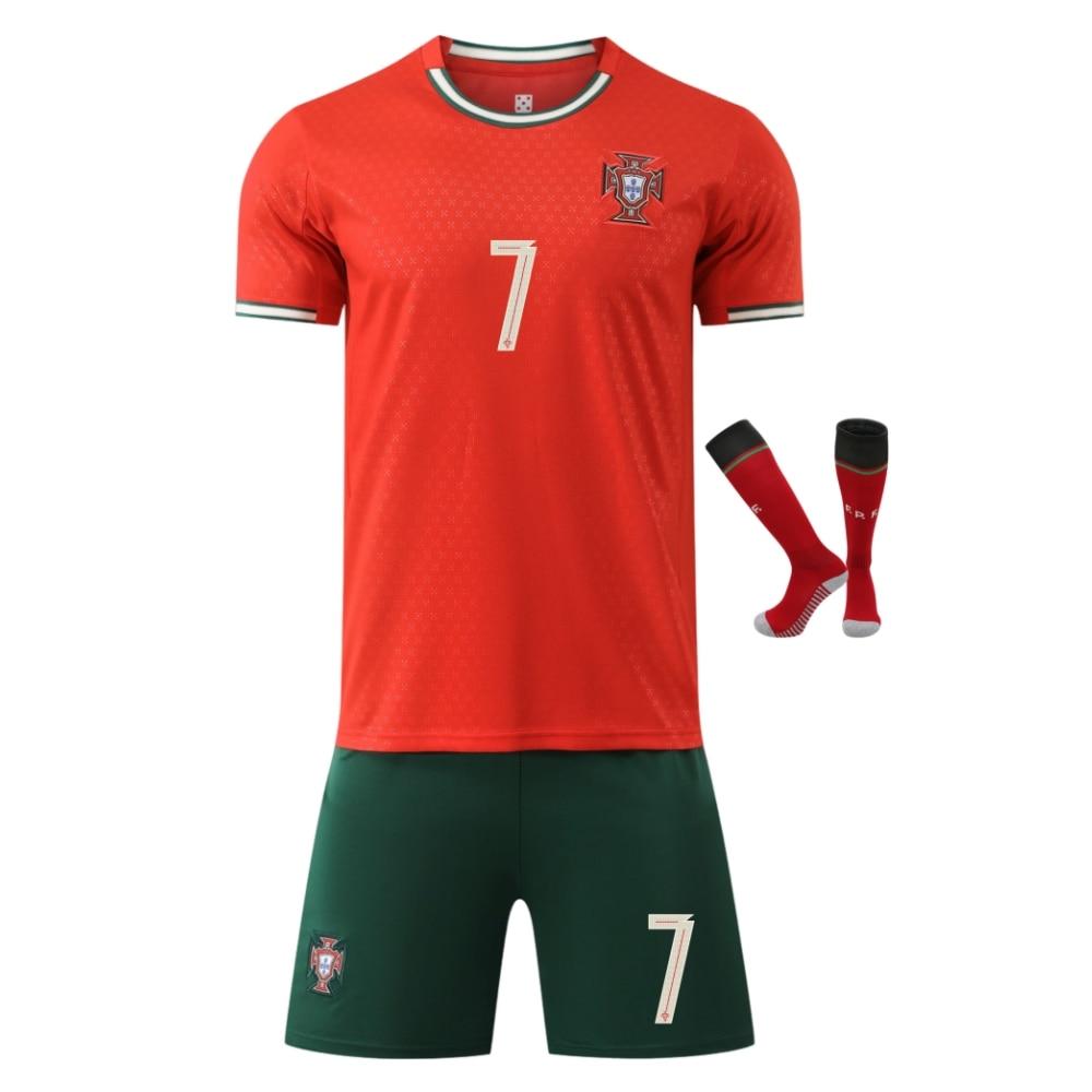 Kids Soccer Jersey Portugal Ronaldo No.7 Red Breathable Quick-Dry Training Match Shirt