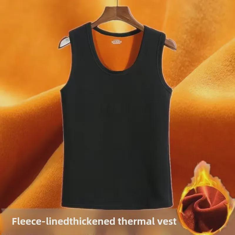 

Мужская футболка-майка с внутренним жилетом из золотистого бархата для людей среднего возраста, утолщенный бархатный верх M (80-100 kg) чёрный