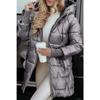 Parka Giacca Imbottita in Cotone da Donna con Cappuccio Capospalla Invernale Spessa Calda Tasche Zip Piumino Antivento Lunghezza Media Cappotto