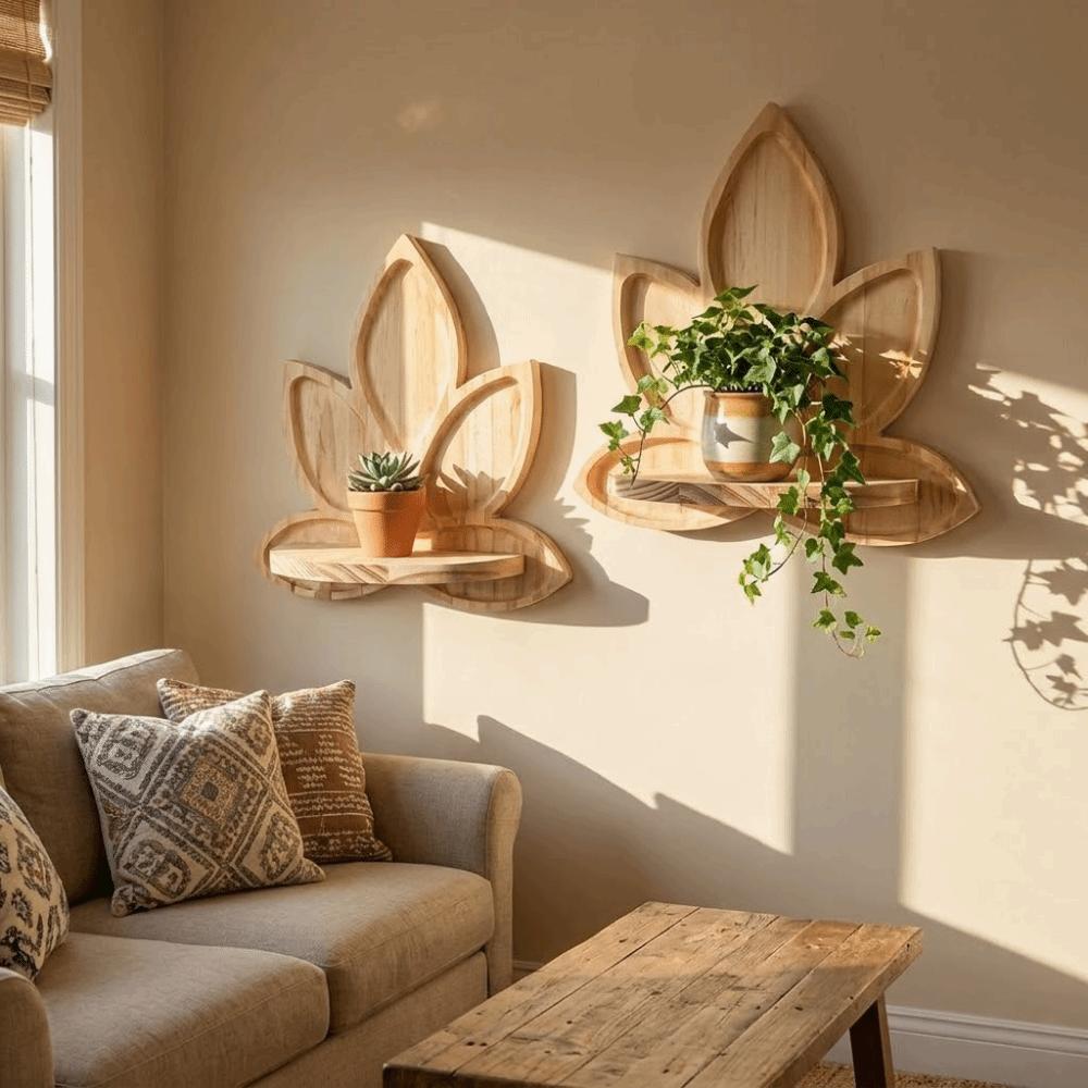 Wooden Lotus Shaped Storage Rack Nordic Style Wall Succulent Rack  Entryway