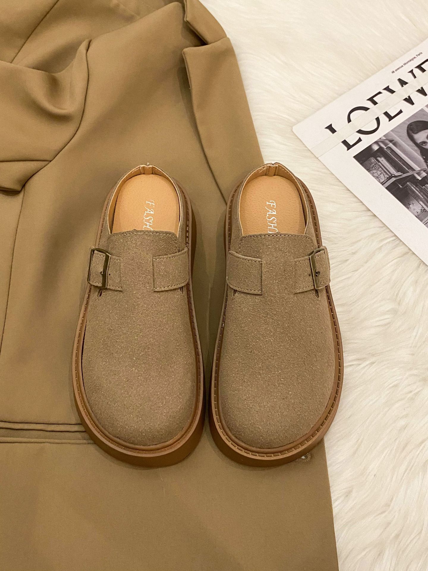 

Retro thick-bottomed Birkenstock bag head and half slippers for women s 2025 autumn new models to increase the height of outer wear, lazy people pedal 40 темно-коричневого