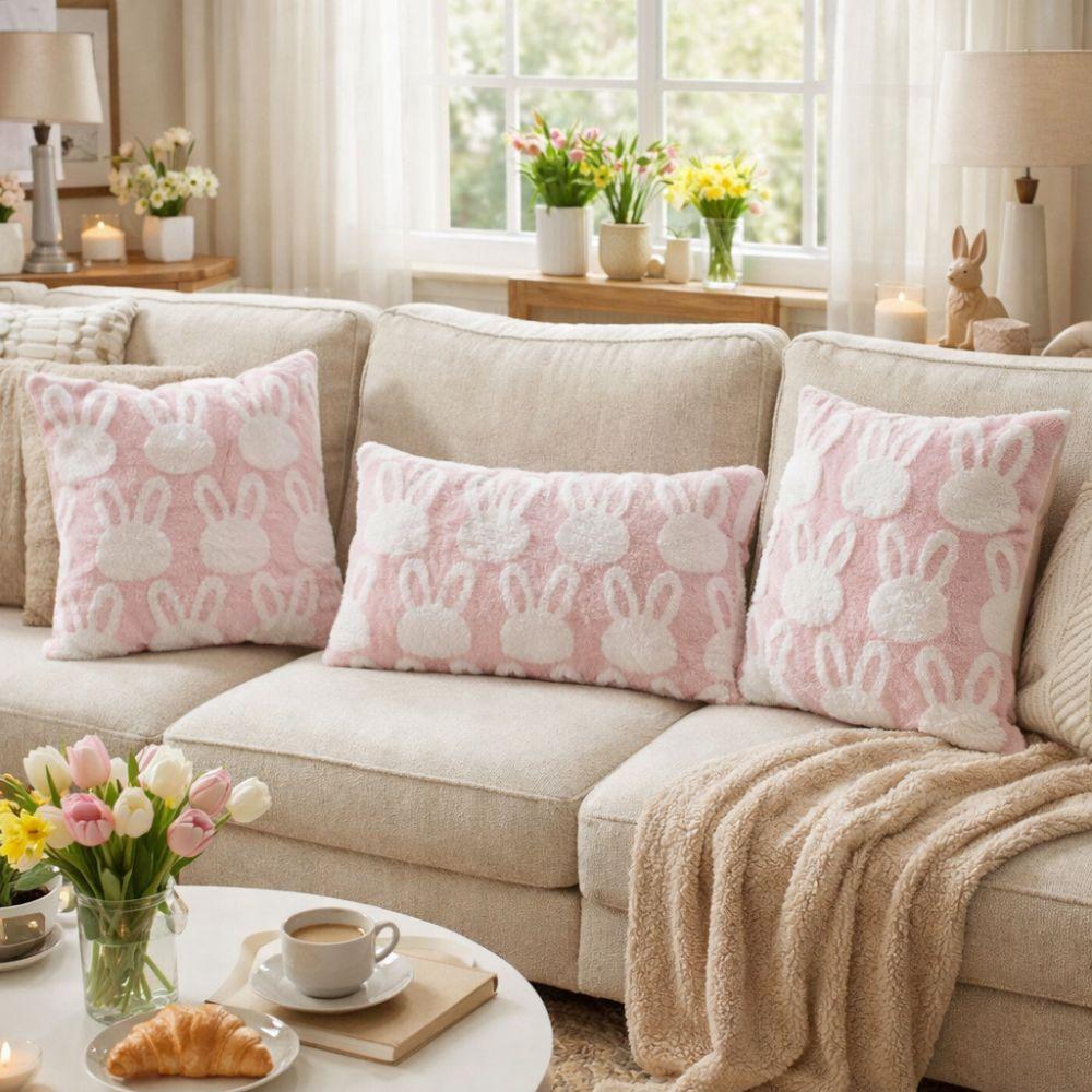Jacquard Plush Pillow Case Cartoon Rabbit Rabbit Cushion Cover Throw Pillowcase  Bedroom Decor